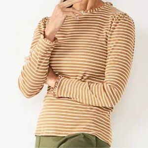 Croft & Barrow NWT Long Sleeves Ruffle Neck and Sleeve Hem Stripe‎ Shirt Size XL